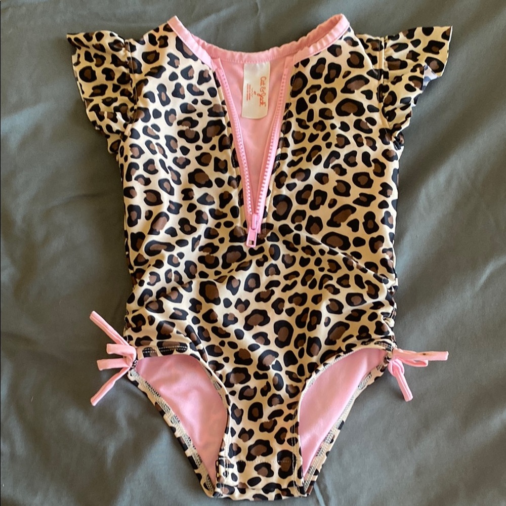 RuffleButts Pink Leopard Swimsuit
